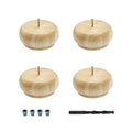Architectural Products By Outwater 3 in x 6-3/4 in Unfinished Hardwood Round Bun Foot, 4 Pack w/ 4 Free Insert Nuts and Drill Bit 3P5.11.00056